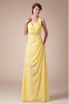 Halter Sleeveless Beading Chiffon Long Yellow Prom Evening Bridesmaid Dresses 02020206