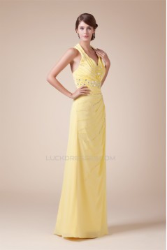 Halter Sleeveless Beading Chiffon Long Yellow Prom Evening Bridesmaid Dresses 02020206