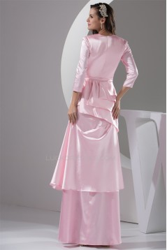 Long Sleeves Floor-Length A-Line Beading Long Pink Prom/Formal Evening Dresses 02020216