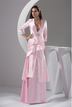 Long Sleeves Floor-Length A-Line Beading Long Pink Prom/Formal Evening Dresses 02020216