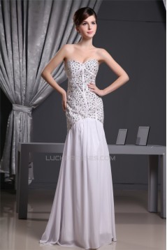 Mermaid/Trumpet Beading Chiffon Long White Prom/Formal Evening Dresses 02020217