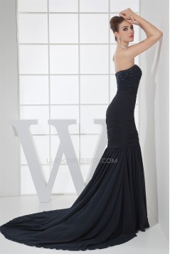 Mermaid/Trumpet Brush Sweep Train Chiffon Long Prom Evening Formal Dresses 02020219