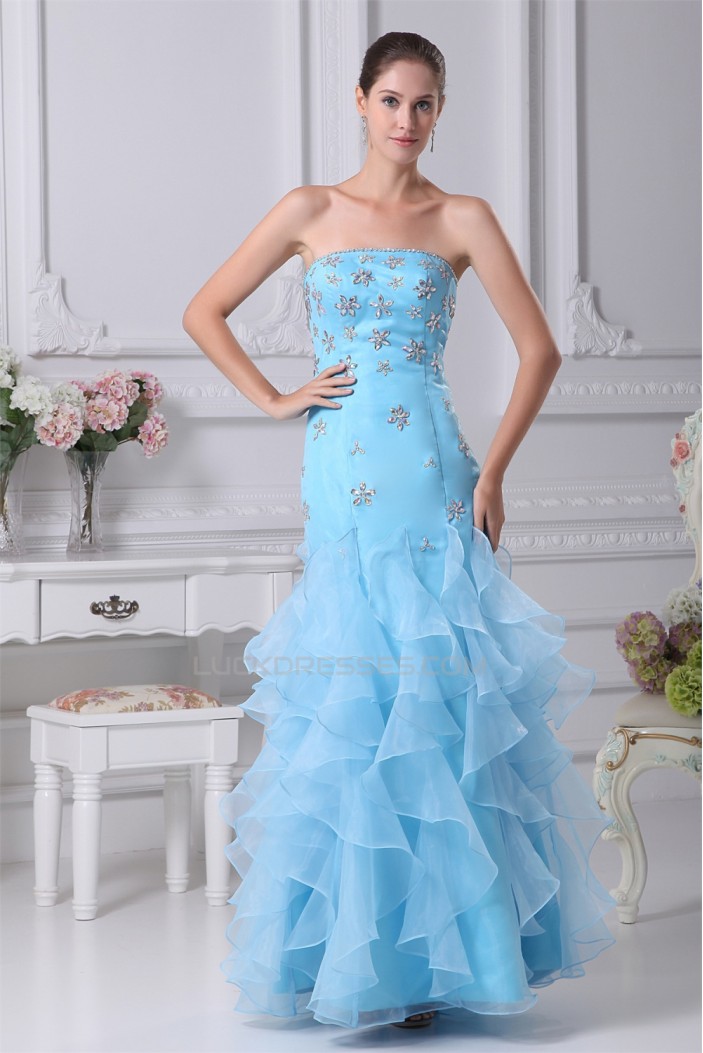 Mermaid/Trumpet Strapless Beading Sleeveless Long Blue Prom/Formal Evening Dresses 02020223