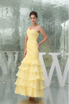 Trumpet/Mermaid One-Shoulder Beading Chiffon Long Yellow Prom/Formal Evening Dresses 02020229