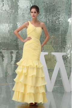 Trumpet/Mermaid One-Shoulder Beading Chiffon Long Yellow Prom/Formal Evening Dresses 02020229