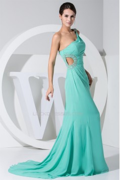 Trumpet/Mermaid One-Shoulder Beading Puddle Train Sleeveless Prom/Formal Evening Dresses 02020231