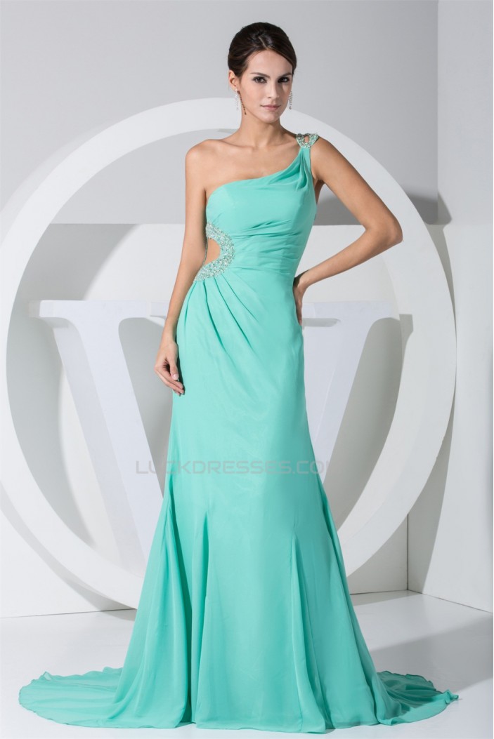 Trumpet/Mermaid One-Shoulder Beading Puddle Train Sleeveless Prom/Formal Evening Dresses 02020231