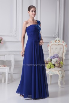 A-Line One-Shoulder Floor-Length Long Blue Prom/Formal Evening Bridesmaid Dresses 02020233