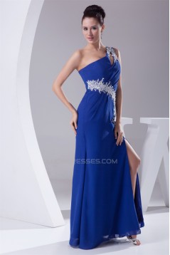 One-Shoulder Sheath/Column Chiffon Long Blue Prom/Formal Evening Dresses 02020234