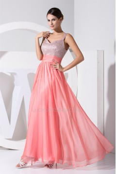 A-Line Straps Sleeveless Beaded Long Pink Prom/Formal Evening Dresses 02020241