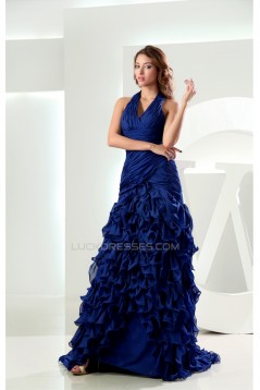 Puddle Train Sleeveless A-Line Chiffon Long Blue Prom/Formal Evening Dresses 02020248