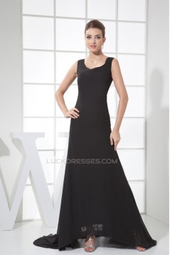 A-Line Sleeveless Strapless Long Black Chiffon and Lace Prom/Formal Evening Dresses 02020249