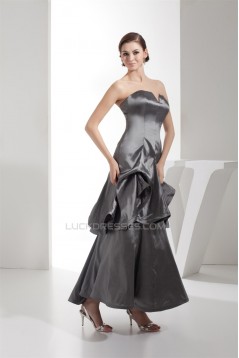 Ruched Taffeta Silk like Satin Netting Ankle-Length Prom/Formal Evening Dresses 02020252