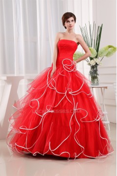 Ball Gown Ruffles Satin Fine Netting Floor-Length Prom/Formal Evening Dresses 02020254