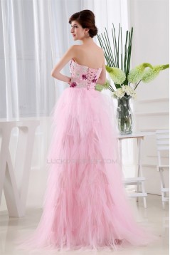 Ruffles Sleeveless Fine Netting Long Pink Prom/Formal Evening Dresses 02020261