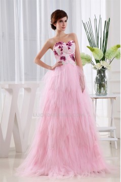 Ruffles Sleeveless Fine Netting Long Pink Prom/Formal Evening Dresses 02020261