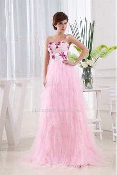 Ruffles Sleeveless Fine Netting Long Pink Prom/Formal Evening Dresses 02020261