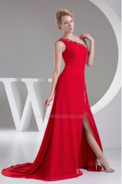 A-Line Beaded Appliques Long Red Prom Evening Formal Bridesmaid Dresses 02020266