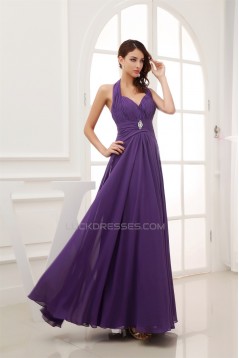 A-Line Halter Long Purple Chiffon Prom/Formal Evening Bridesmaid Dresses 02020268