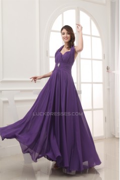 A-Line Halter Long Purple Chiffon Prom/Formal Evening Bridesmaid Dresses 02020268