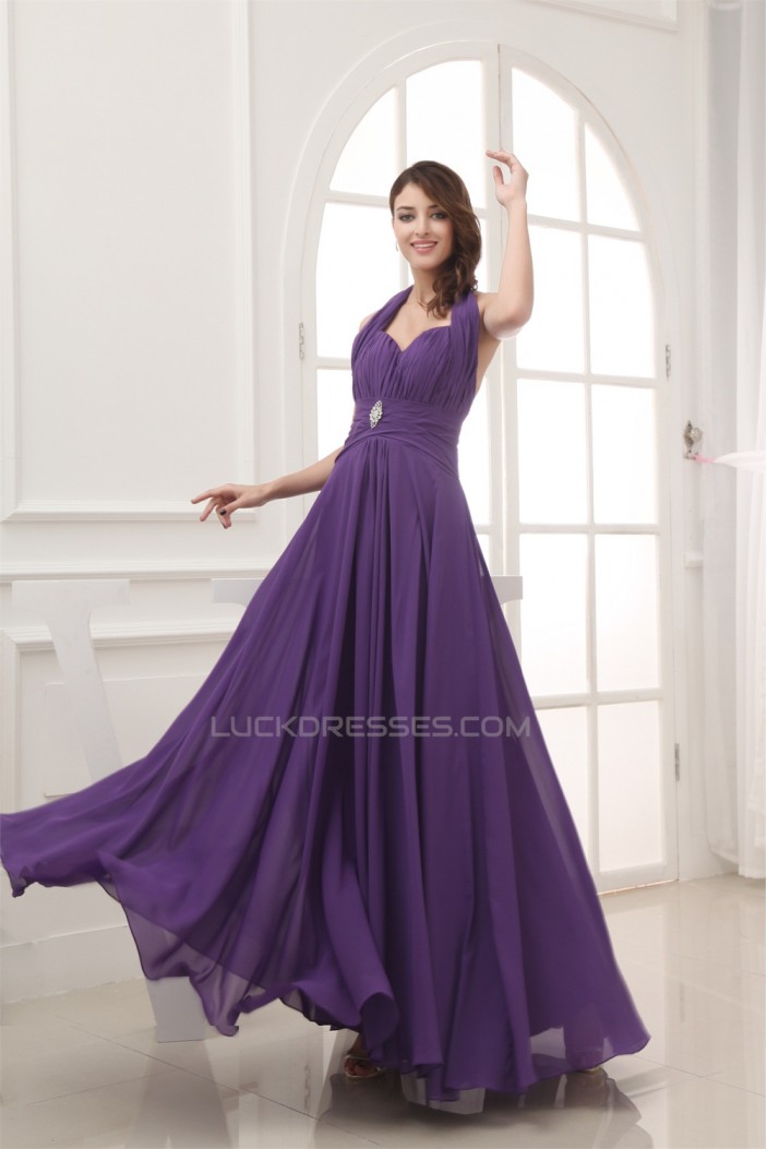 A-Line Halter Long Purple Chiffon Prom/Formal Evening Bridesmaid Dresses 02020268