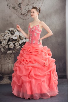 Ball Gown Satin Lace Organza Spaghetti Straps Princess Prom/Formal Evening Dresses 02020273