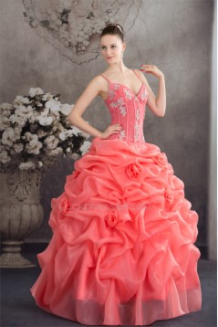 Ball Gown Satin Lace Organza Spaghetti Straps Princess Prom/Formal Evening Dresses 02020273