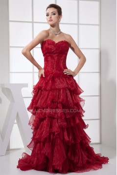 Organza Sleeveless Ruffles Long Red Prom/Formal Evening Dresses 02020277