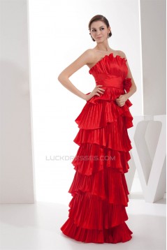 Satin Taffeta Brush Sweep Train Strapless Long Red Prom/Formal Evening Dresses 02020280