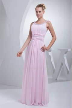 Scoop Floor-Length Ruffles Chiffon Long Pink Sequined Material Prom/Formal Evening Dresses 02020283