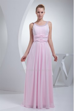 Scoop Floor-Length Ruffles Chiffon Long Pink Sequined Material Prom/Formal Evening Dresses 02020283