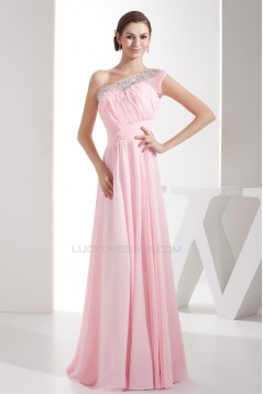 Elegant Sheath/Column Beading Chiffon Long Pink Prom Evening Formal Bridesmaid Dresses 02020284