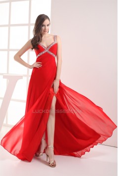 Sheath/Column Brush Sweep Train Sleeveless Long Red Chiffon Prom/Formal Evening Dresses 02020289