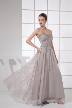 A-Line Strapless Chiffon Ruched Long Prom/Formal Evening Dresses 02020290