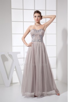 A-Line Strapless Chiffon Ruched Long Prom/Formal Evening Dresses 02020290