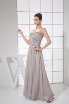 A-Line Strapless Chiffon Ruched Long Prom/Formal Evening Dresses 02020290