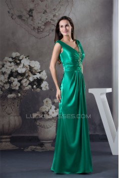 Silk like Satin Beading Floor-Length V-Neck Prom/Formal Evening Dresses 02020313