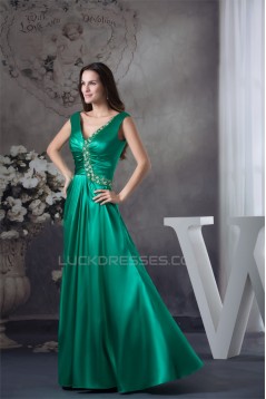 Silk like Satin Beading Floor-Length V-Neck Prom/Formal Evening Dresses 02020313