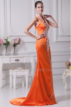 Elegant Silk like Satin Sleeveless V-Neck Mermaid/Trumpet Prom/Formal Evening Dresses 02020320