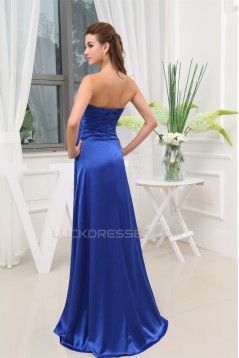 A-Line Silk like Satin Beading Long Blue Prom/Formal Evening Dresses 02020325