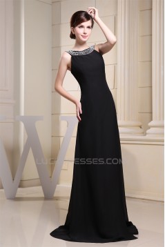 Beaded Long Black Brush Sweep Train Beading Scoop Prom/Formal Evening Dresses 02020342