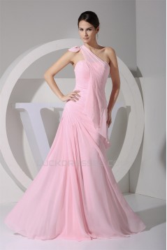 Elegant One-Shoulder Long Pink Chiffon Prom Evening Bridesmaid Dresses 02020347