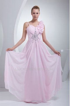 A-Line Sleeveless Chiffon Beading Long Pink Prom/Formal Evening Bridesmaid Dresses 02020350