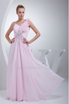 A-Line Sleeveless Chiffon Beading Long Pink Prom/Formal Evening Bridesmaid Dresses 02020350