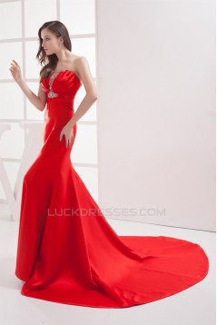 Mermaid/Trumpet Strapless Beaded Long Red Prom/Formal Evening Dresses 02020356