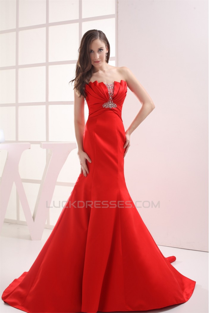 Mermaid/Trumpet Strapless Beaded Long Red Prom/Formal Evening Dresses 02020356