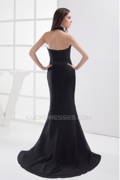 Trumpet/Mermaid Halter Floor-Length Beading Long Black Prom/Formal Evening Dresses 02020369