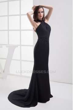 Trumpet/Mermaid Halter Floor-Length Beading Long Black Prom/Formal Evening Dresses 02020369