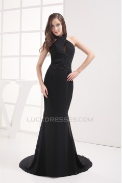 Trumpet/Mermaid Halter Floor-Length Beading Long Black Prom/Formal Evening Dresses 02020369