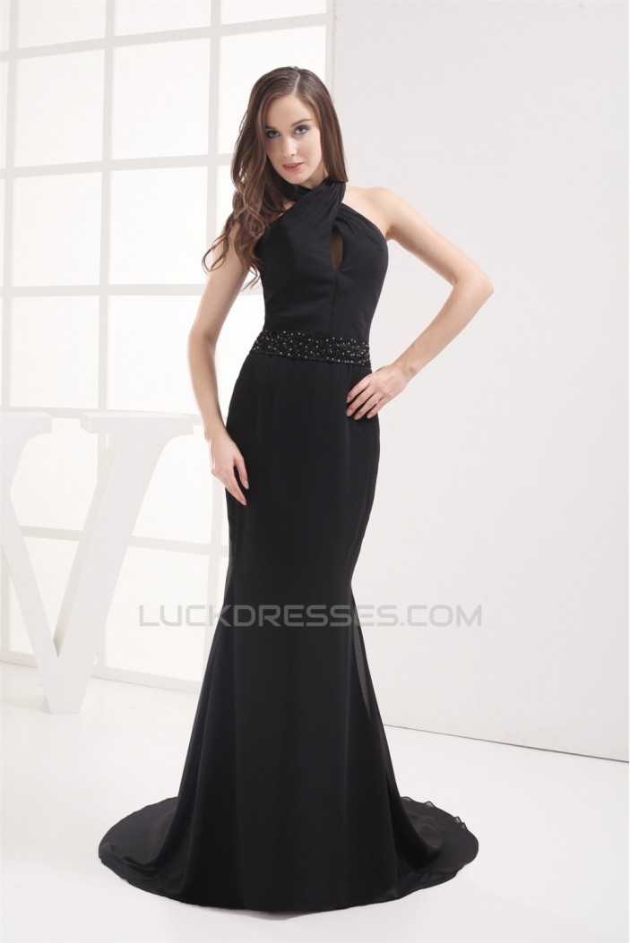 Trumpet/Mermaid Halter Floor-Length Beading Long Black Prom/Formal Evening Dresses 02020369